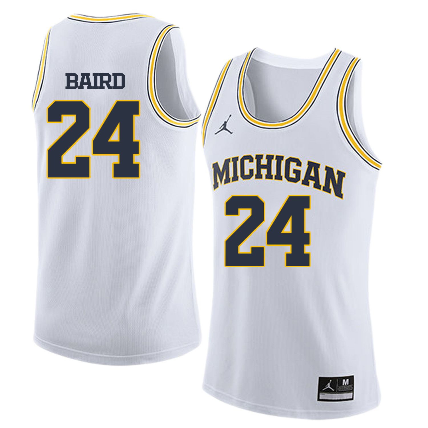 Men Jordan University of Michigan Basketball White #24 Baird Customized NCAA Jerseys